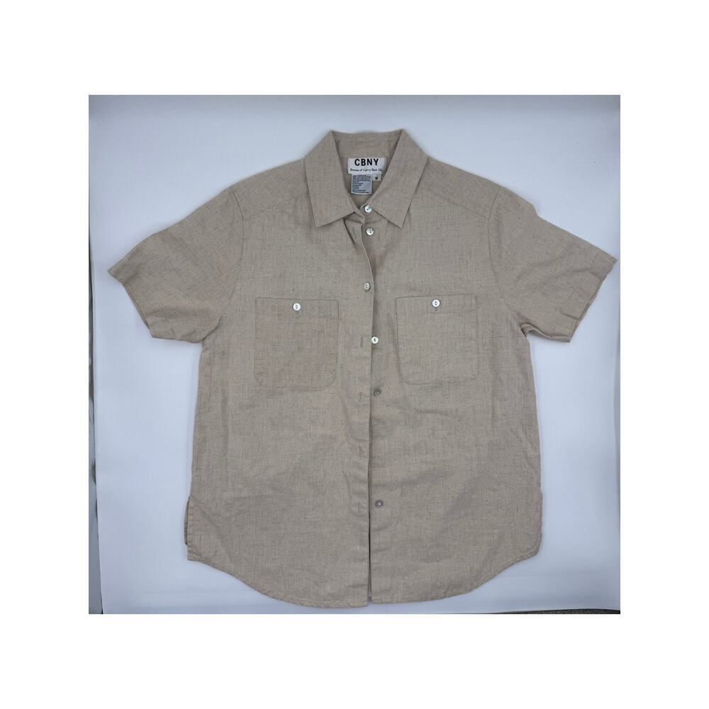 Linen Button Down Short Sleeve Shirt Womens Neutral cleangirl